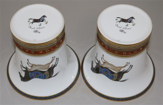 A pair of Hermes Cheval dOrient pattern bell shaped vases, height 13.5cm, together with original boxes